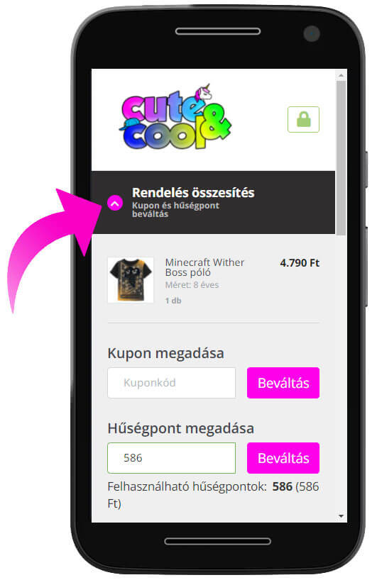 cuteandcool.hu hűségpont beváltási útmutató